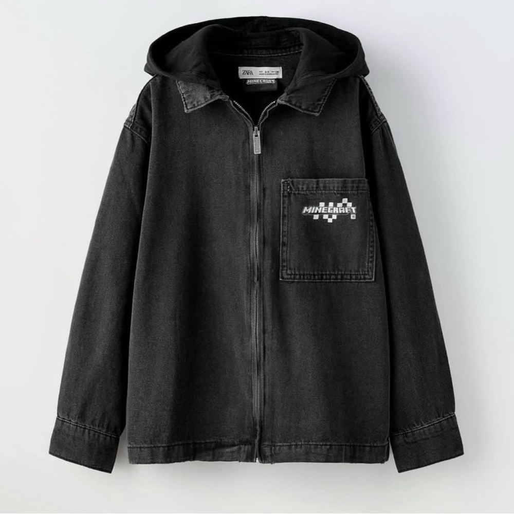 Zara Black hooded Jean Jacket for Kids Minecraft boys 13-14 years NEW